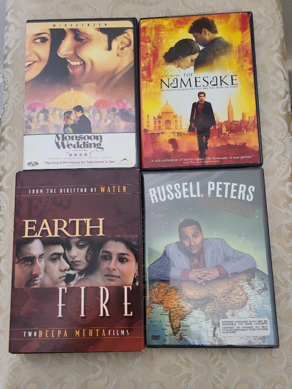 East Indian DVD's Earth, Fire, Namesake, Monsoon Wedding, Russell Peters
